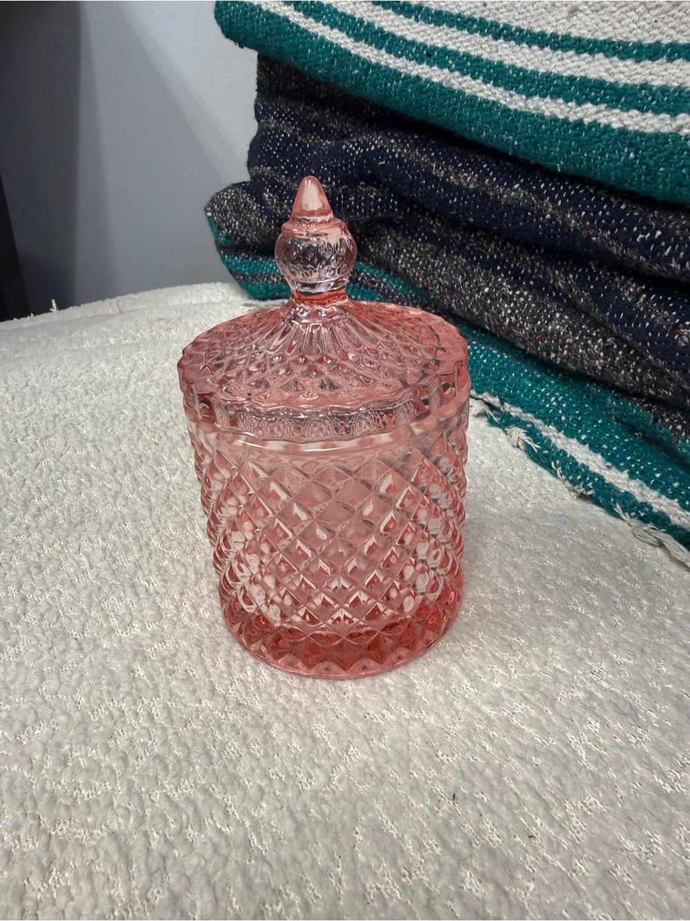 Pink Pressed Glass Jar with Lid